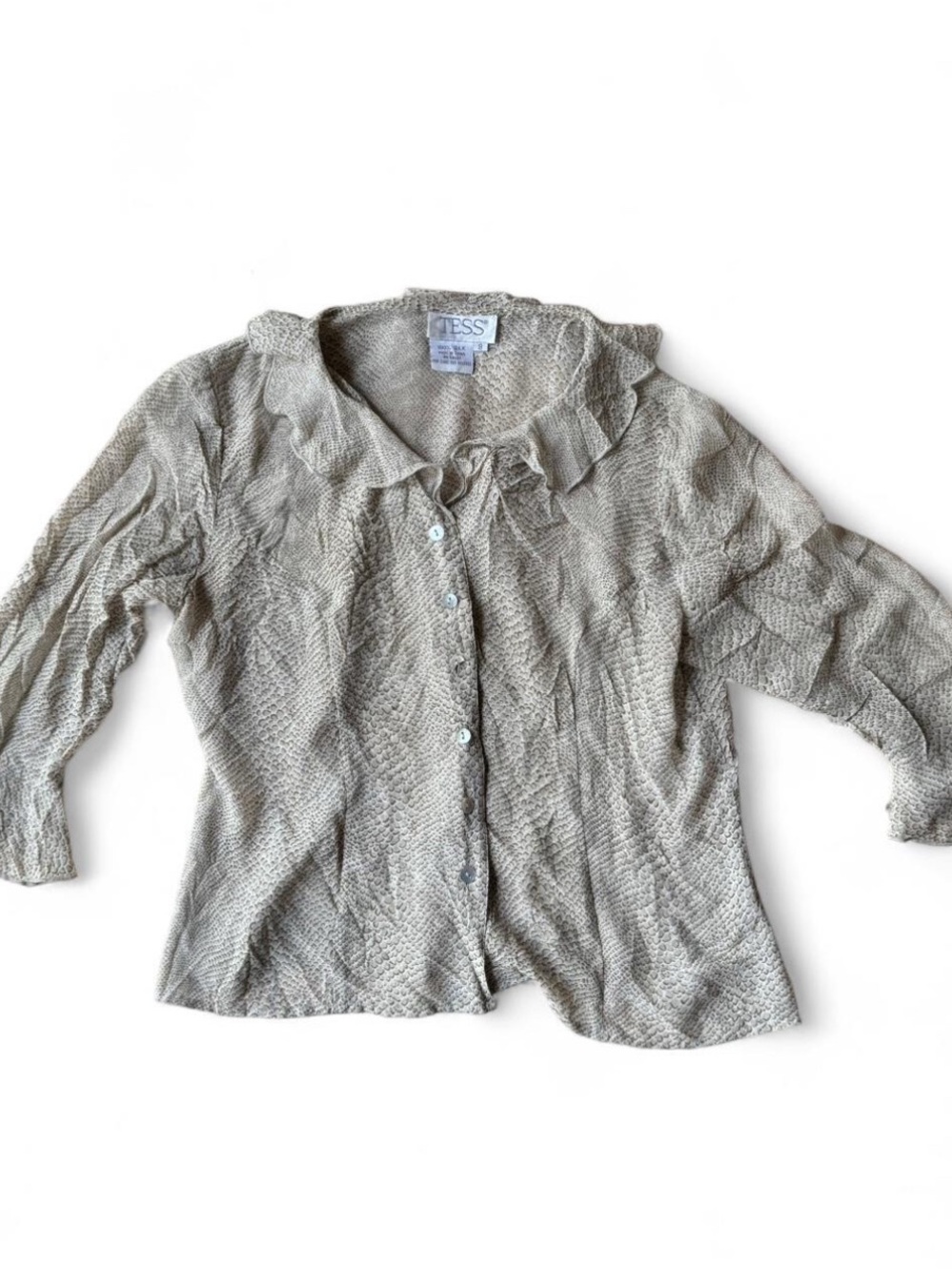 Vintage Silk - Tess Beige Ruffle Collar Button-Front Blouse